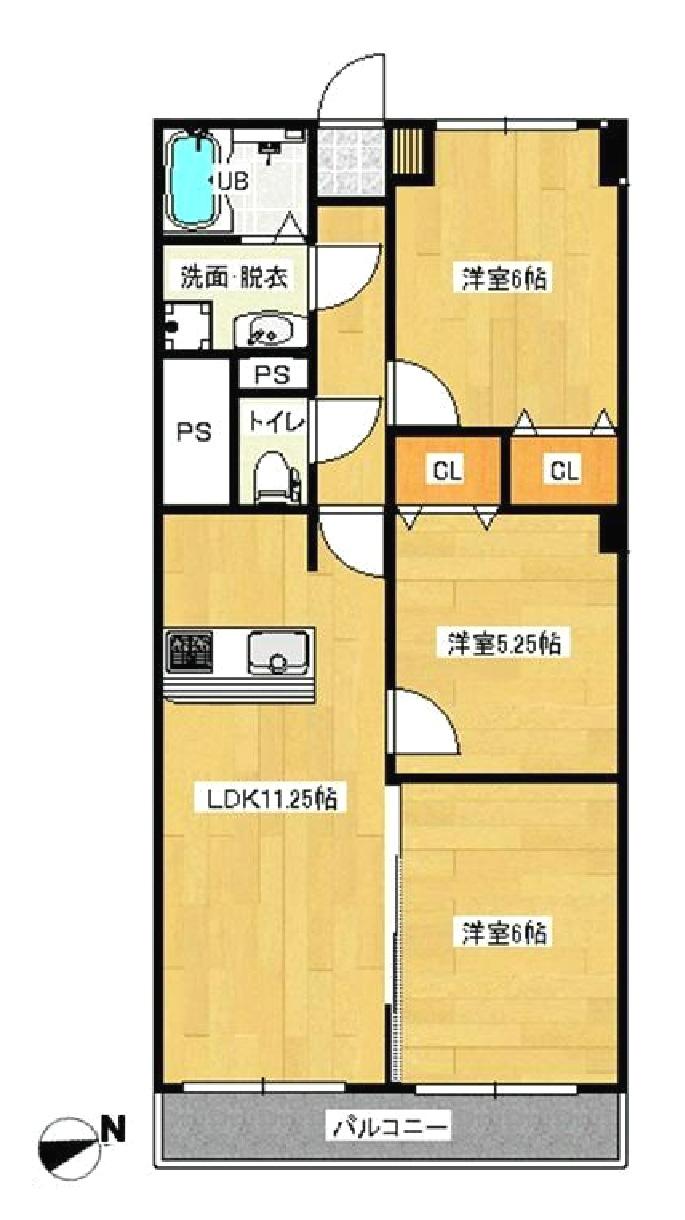 Floor plan. 3LDK, Price 14.9 million yen, Occupied area 59.96 sq m , Balcony area 4.8 sq m