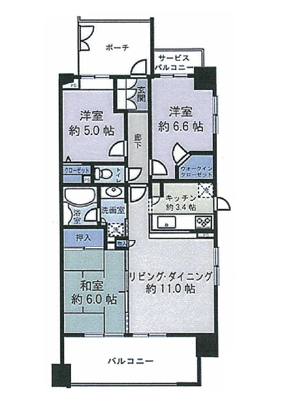Floor plan. 3LDK, Price 23.8 million yen, Occupied area 66.02 sq m , Boast a balcony area 10.08 sq m easy-to-use storage rich floor plan