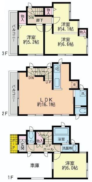 Floor plan. (A Building), Price 29,800,000 yen, 3LDK, Land area 55.75 sq m , Building area 102.8 sq m