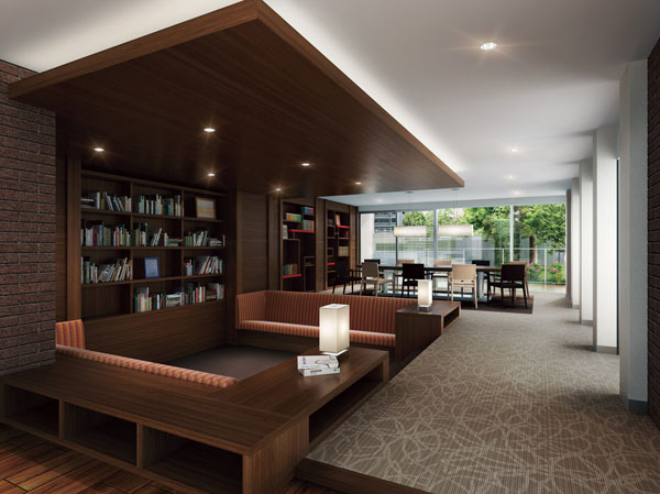Shared facilities.  [Library lounge] You can picture-book reading to children. (Rendering)