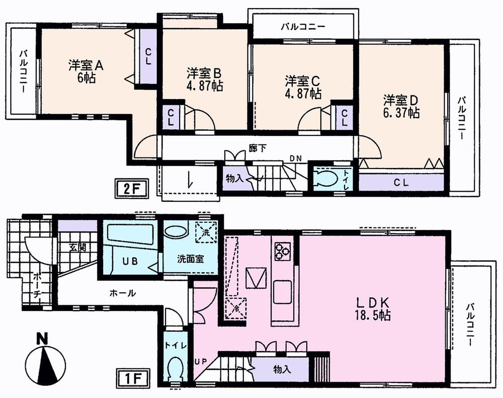 Floor plan. (A Building), Price 39,500,000 yen, 4LDK, Land area 125.13 sq m , Building area 98.73 sq m