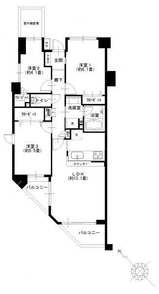 Floor plan. 3LDK, Price 29,900,000 yen, Occupied area 64.08 sq m , Balcony area 7.03 sq m 3LDK