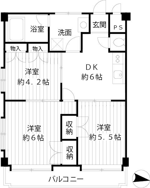 Floor plan. 3DK, Price 9.8 million yen, Occupied area 40.41 sq m , Balcony area 6.1 sq m floor plan