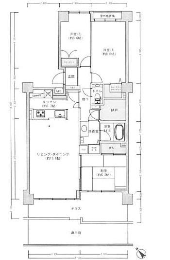 Floor plan. 3LDK, Price 25,500,000 yen, Footprint 89.7 sq m , Balcony area 14.4 sq m