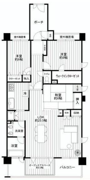 Floor plan. 3LDK, Price 34,500,000 yen, The area occupied 101.6 sq m , Balcony area 10.22 sq m all room 6 quires more, Storage rich 3LDK!