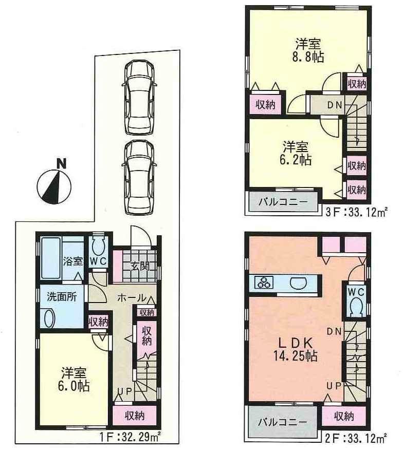 Floor plan. 41,500,000 yen, 3LDK, Land area 72.55 sq m , Building area 98.53 sq m