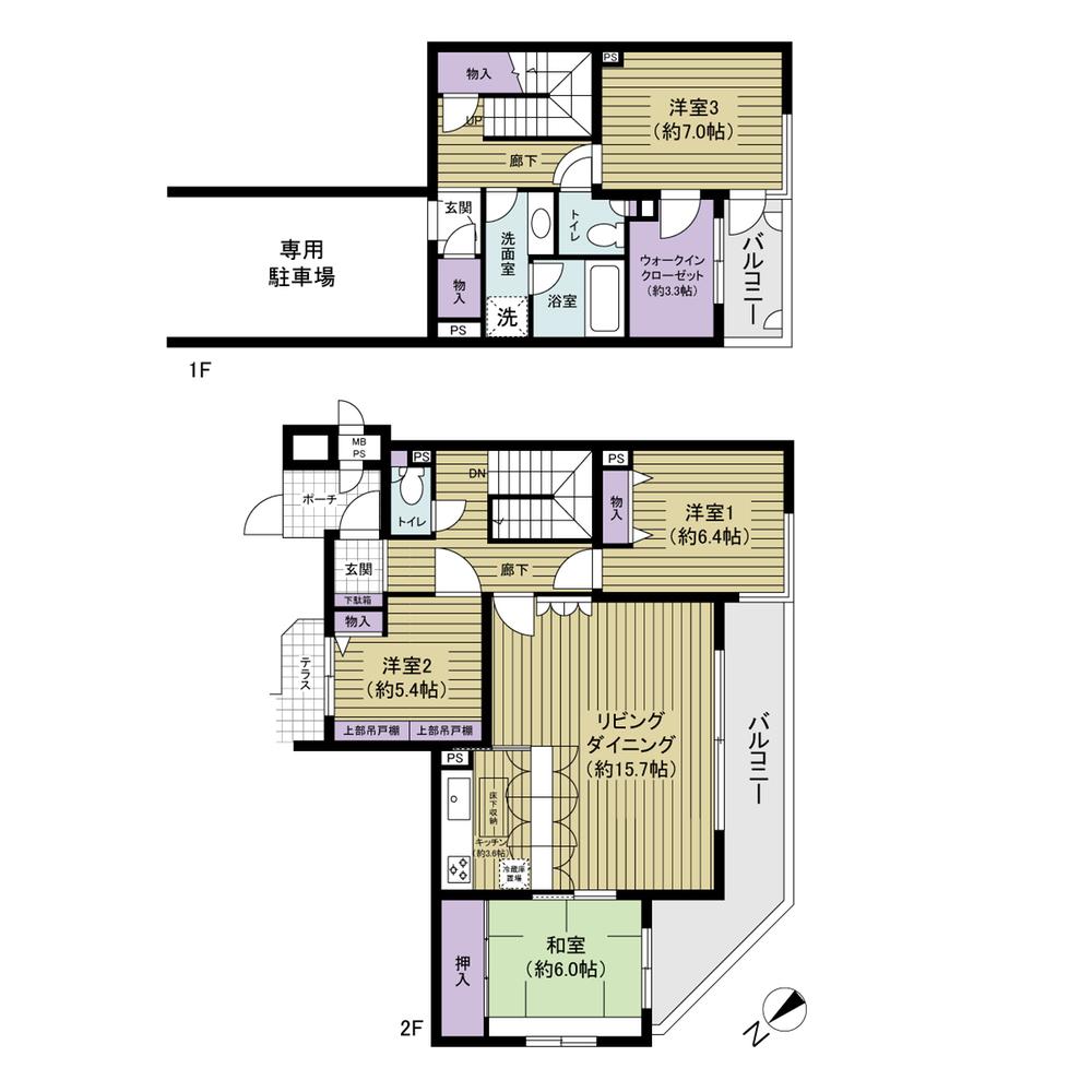 Floor plan. 4LDK, Price 29,900,000 yen, Footprint 123.23 sq m , Maisonette of 4LDK available as well as a balcony area 17.5 sq m 2 households