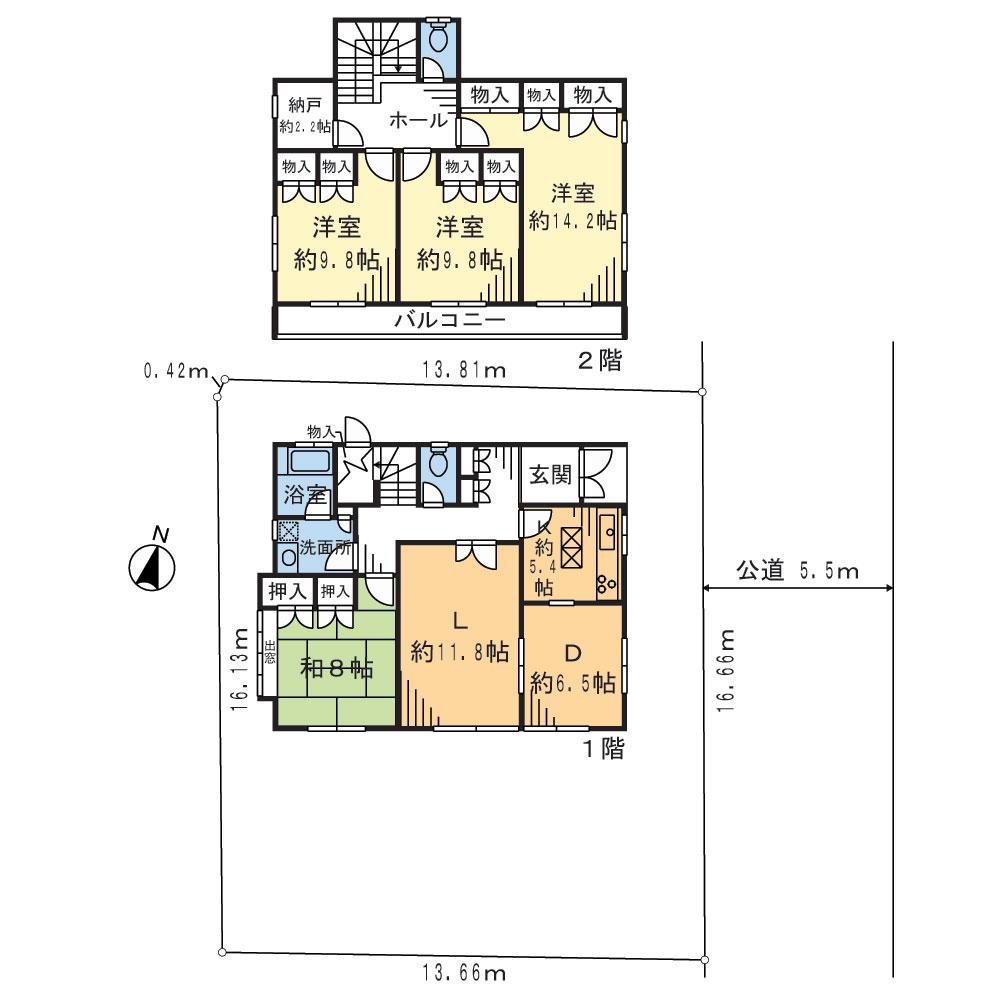 Floor plan. 43,800,000 yen, 3LDK + S (storeroom), Land area 229.56 sq m , Building area 157.32 sq m ◇ building 157.32 sq m ◇ 4LDK + storeroom ◇ Zenshitsuminami direction