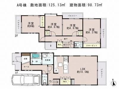 Floor plan. 39,500,000 yen, 4LDK, Land area 125.13 sq m , Building area 98.73 sq m