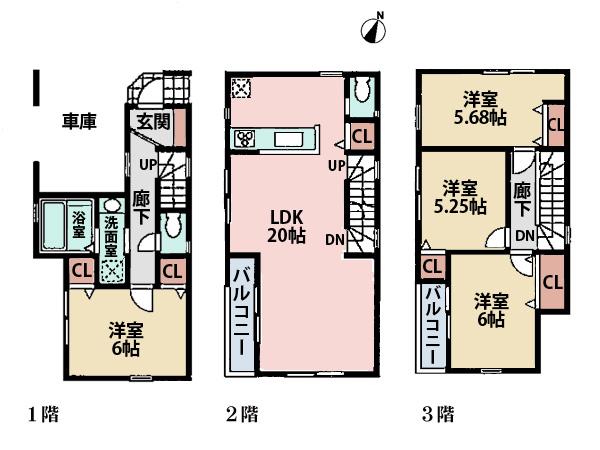Floor plan. (A Building), Price 35,800,000 yen, 4LDK, Land area 65.78 sq m , Building area 114.27 sq m