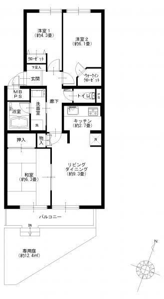 Floor plan. 3LDK, Price 18.9 million yen, Occupied area 66.96 sq m , Balcony area 6.6 sq m