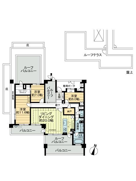 Floor plan. 3LDK + S (storeroom), Price 67,800,000 yen, Footprint 122.41 sq m , Balcony area 29.5 sq m