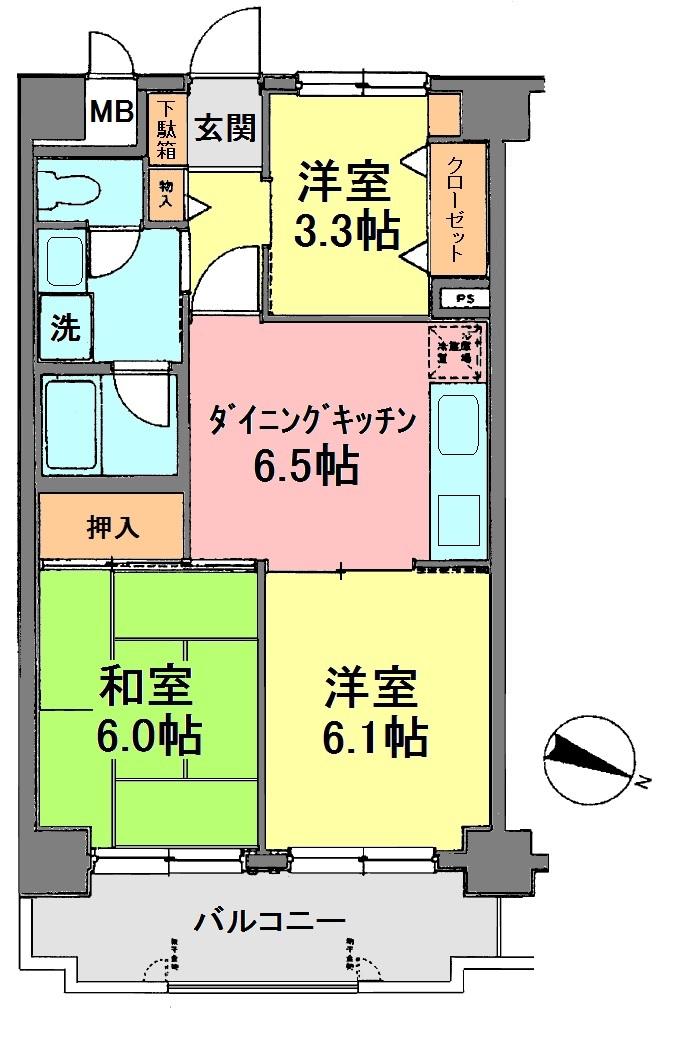Floor plan. 3DK, Price 13 million yen, Footprint 50.6 sq m , Balcony area 7.95 sq m floor plan