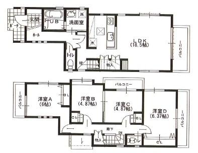 Floor plan. 39,500,000 yen, 4LDK, Land area 125.13 sq m , Between the building area 98.73 sq m A Building floor plan.
