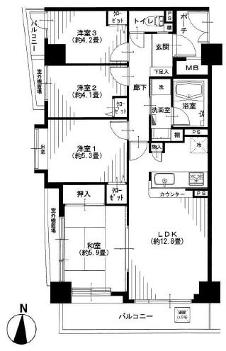 Floor plan. 4LDK, Price 29,900,000 yen, Occupied area 69.97 sq m , Balcony area 9.54 sq m   ■ LDK face-to-face kitchen at about 12.8 Pledge!  [Floor plan]