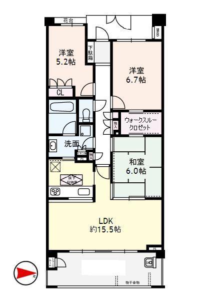 Floor plan. 3LDK, Price 22,300,000 yen, Occupied area 75.76 sq m , Balcony area 5.02 sq m