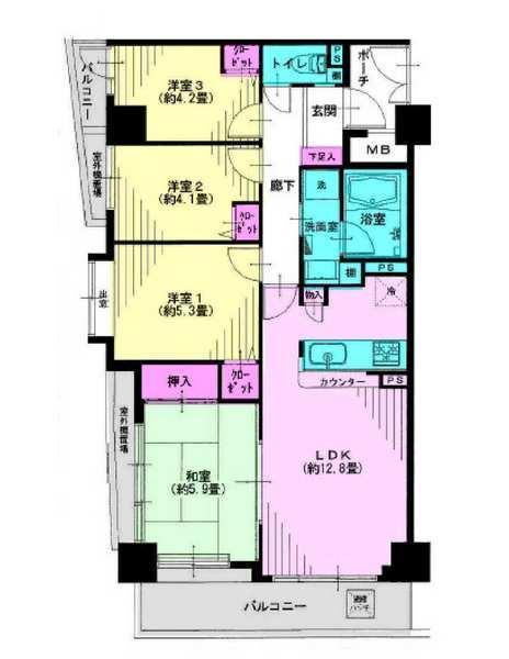 Floor plan. 4LDK, Price 29,900,000 yen, Occupied area 69.97 sq m , Balcony area 9.54 sq m