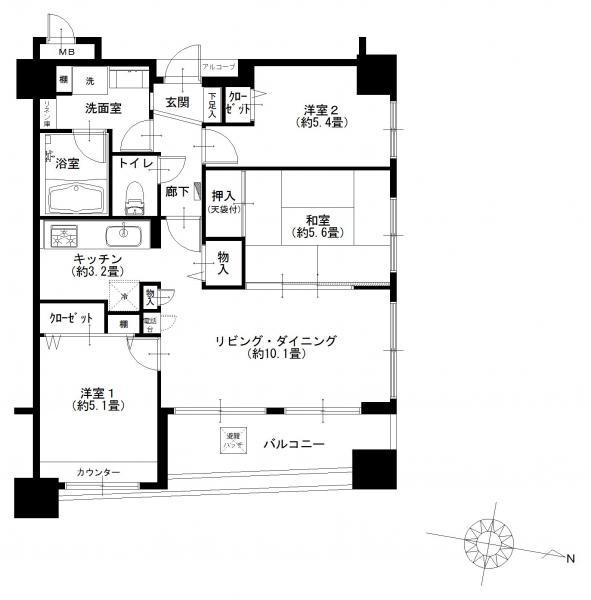 Floor plan. 3LDK, Price 36,900,000 yen, Occupied area 68.82 sq m , Balcony area 8.84 sq m