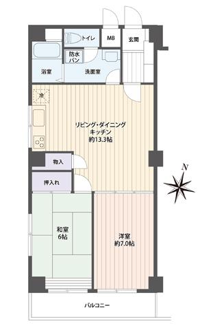 Floor plan. 2LDK, Price 19.9 million yen, Occupied area 60.48 sq m , Balcony area 8.64 sq m