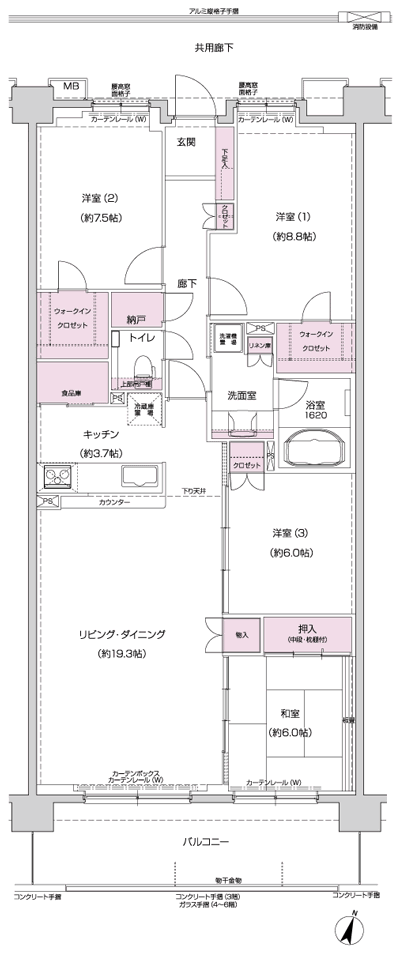 Floor: 4LDK + N + 2WIC, occupied area: 113.57 sq m
