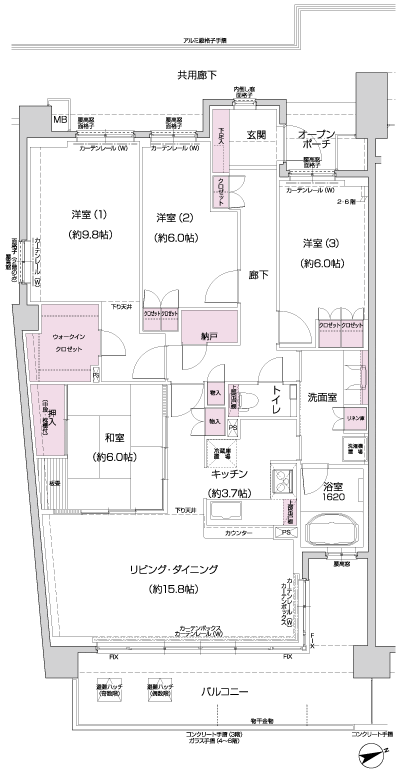 Floor: 4LDK + N + WIC, the occupied area: 111.89 sq m