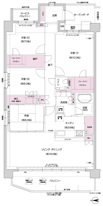 Floor: 4LDK + N + 2WIC, occupied area: 121.36 sq m