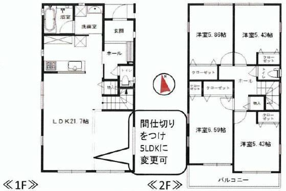 Floor plan. 43,800,000 yen, 4LDK, Land area 140.32 sq m , Building area 105.22 sq m living is located about 21 quires of room. 