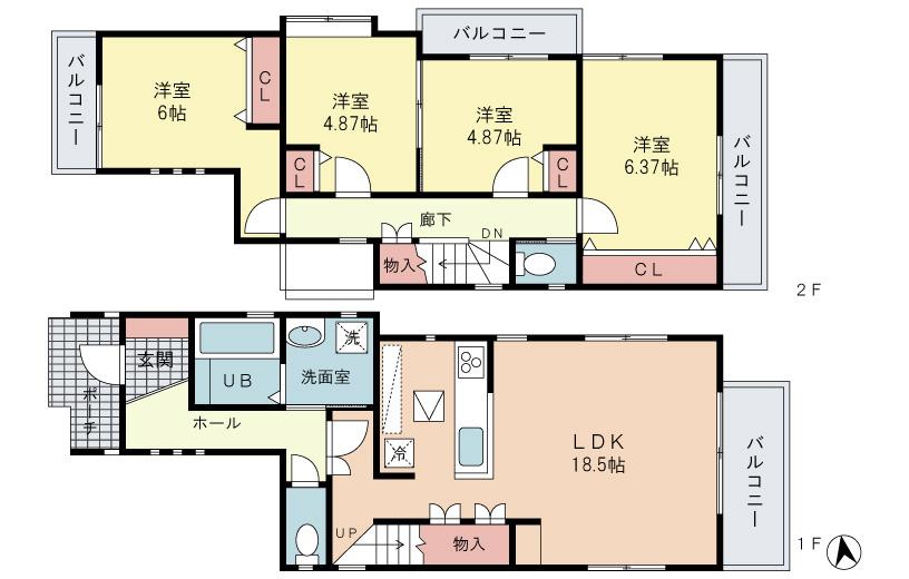 Floor plan. 39,500,000 yen, 4LDK, Land area 125.13 sq m , Building area 98.73 sq m