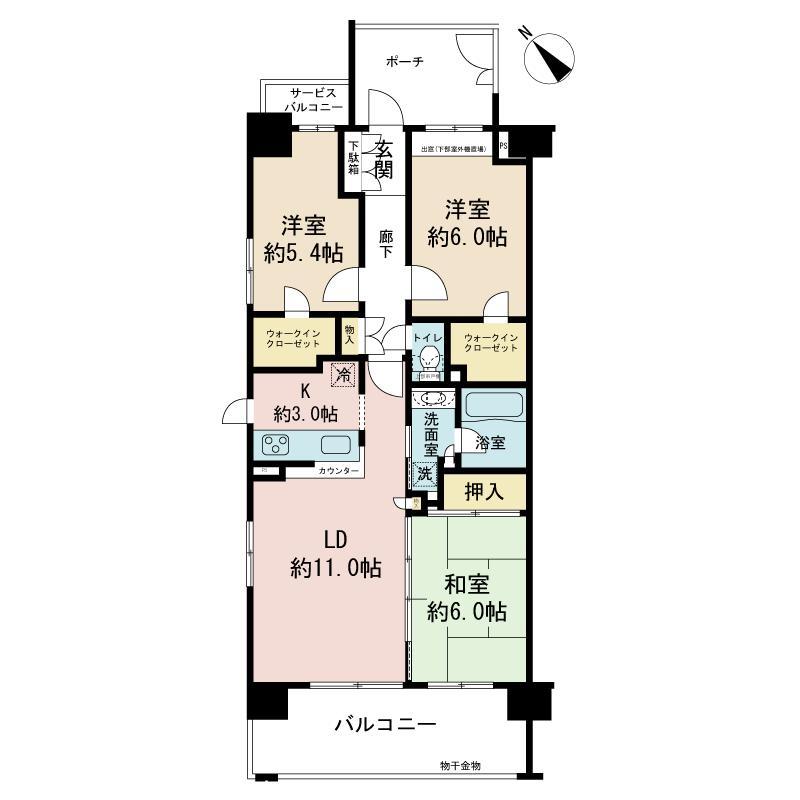 Floor plan. 3LDK, Price 26,800,000 yen, Footprint 71.4 sq m , Balcony area 12 sq m
