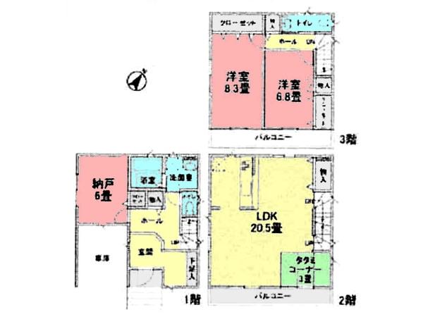 Floor plan. 37,800,000 yen, 2LDK+S, Land area 73.41 sq m , Building area 125.43 sq m B building floor plan