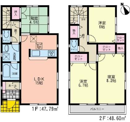 Floor plan. (1 Building), Price 38,800,000 yen, 4LDK, Land area 120.61 sq m , Building area 96.39 sq m