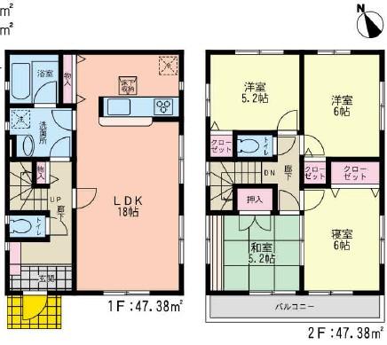 Floor plan. (Building 2), Price 40,800,000 yen, 4LDK, Land area 103.56 sq m , Building area 94.76 sq m