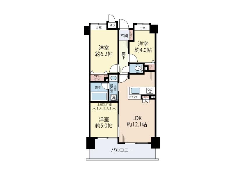 Floor plan. 3LDK, Price 21.5 million yen, Occupied area 57.14 sq m , Balcony area 10.13 sq m