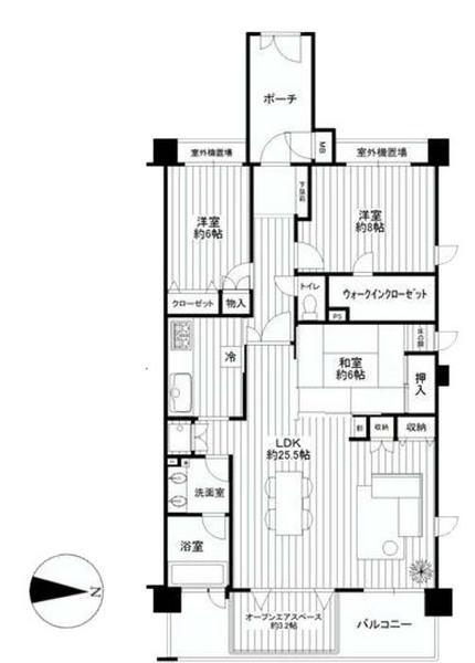 Floor plan. 3LDK, Price 34,500,000 yen, The area occupied 101.6 sq m , Balcony area 10.22 sq m