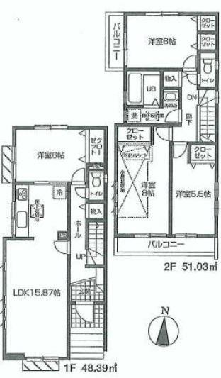 Floor plan. (1 Building), Price 42,800,000 yen, 4LDK, Land area 115.83 sq m , Building area 99.42 sq m