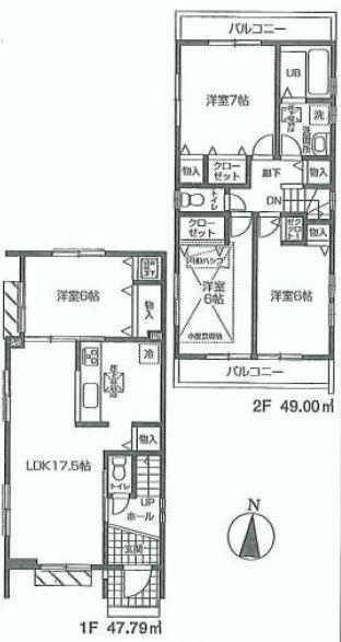 Floor plan. (Building 2), Price 42,800,000 yen, 4LDK, Land area 107.02 sq m , Building area 96.79 sq m