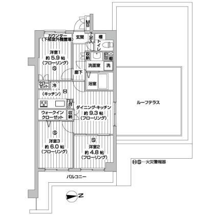 Floor plan. 3DK, Price 20,980,000 yen, Occupied area 58.01 sq m , Balcony area 8.26 sq m