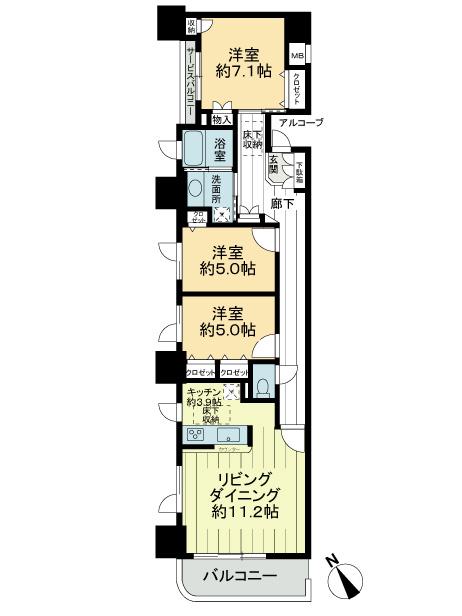 Floor plan. 3LDK, Price 33,800,000 yen, Occupied area 79.02 sq m , Balcony area 8.88 sq m floor plan