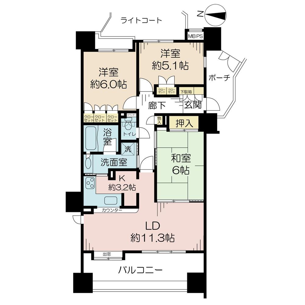 Floor plan. 3LDK, Price 23,300,000 yen, Occupied area 71.46 sq m , Balcony area 13.2 sq m
