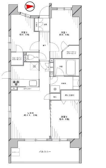 Floor plan. 3LDK, Price 31,800,000 yen, Occupied area 72.11 sq m , Balcony area 12.5 sq m