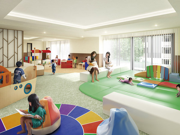 Features of the building.  [Kids Room] Kids room, Layout visible from the kitchen studio. While it reaches an eye on the children, You can enjoy the party. (Kids Room Rendering CG)