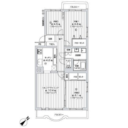 Floor plan. 3LDK, Price 17.8 million yen, Occupied area 72.85 sq m , Balcony area 9.98 sq m