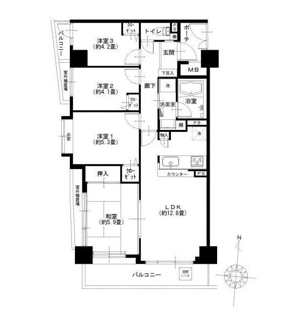 Floor plan. 4LDK, Price 29,900,000 yen, Occupied area 69.97 sq m , Balcony area 9.54 sq m
