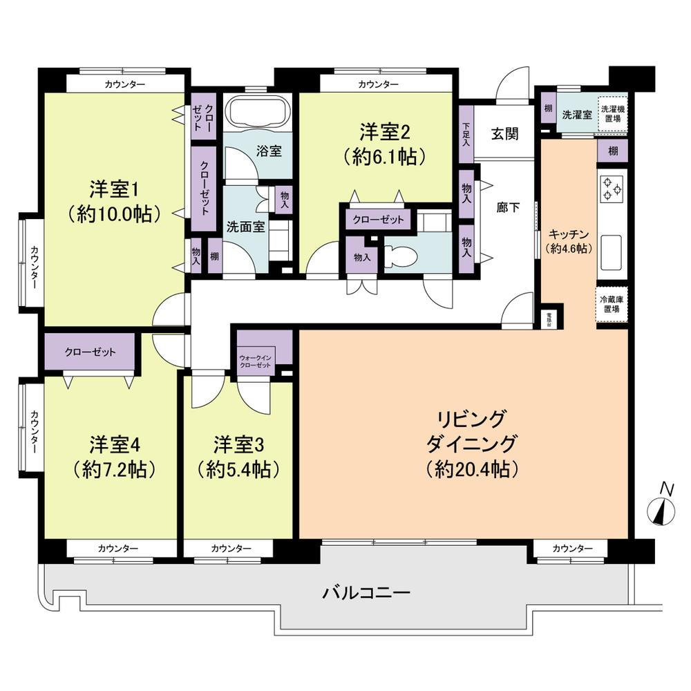 Floor plan. 4LDK, Price 34,800,000 yen, Footprint 122.55 sq m , It is a large 4LDK of balcony area 21.74 sq m southwest angle room