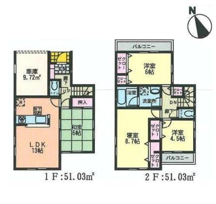 Floor plan. 30,800,000 yen, 4LDK, Land area 100.43 sq m , Building area 102.06 sq m