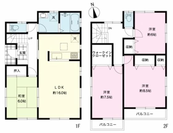 Floor plan. (1 Building No. Building), Price 43,800,000 yen, 4LDK, Land area 181.65 sq m , Building area 105.99 sq m