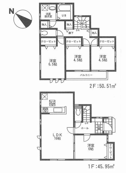 Floor plan. (B Building), Price 36,800,000 yen, 4LDK, Land area 126.32 sq m , Building area 96.46 sq m