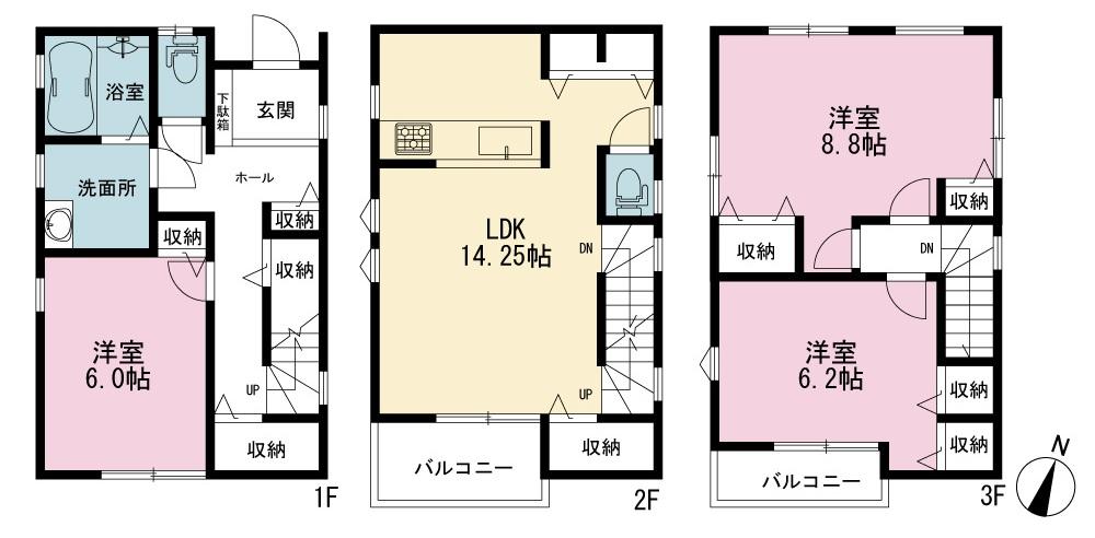 Floor plan. 41,600,000 yen, 2LDK + S (storeroom), Land area 57.54 sq m , Building area 98.73 sq m