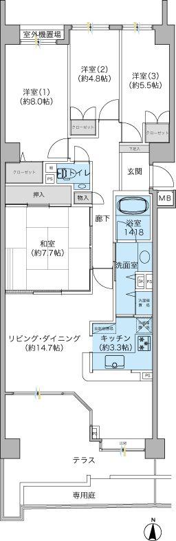 Floor plan. 3LDK, Price 25,500,000 yen, Footprint 89.7 sq m , Balcony area 16.95 sq m