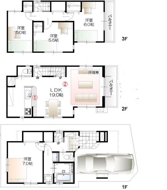 Floor plan. (A Building), Price 34,800,000 yen, 4LDK, Land area 61.24 sq m , Building area 95.87 sq m